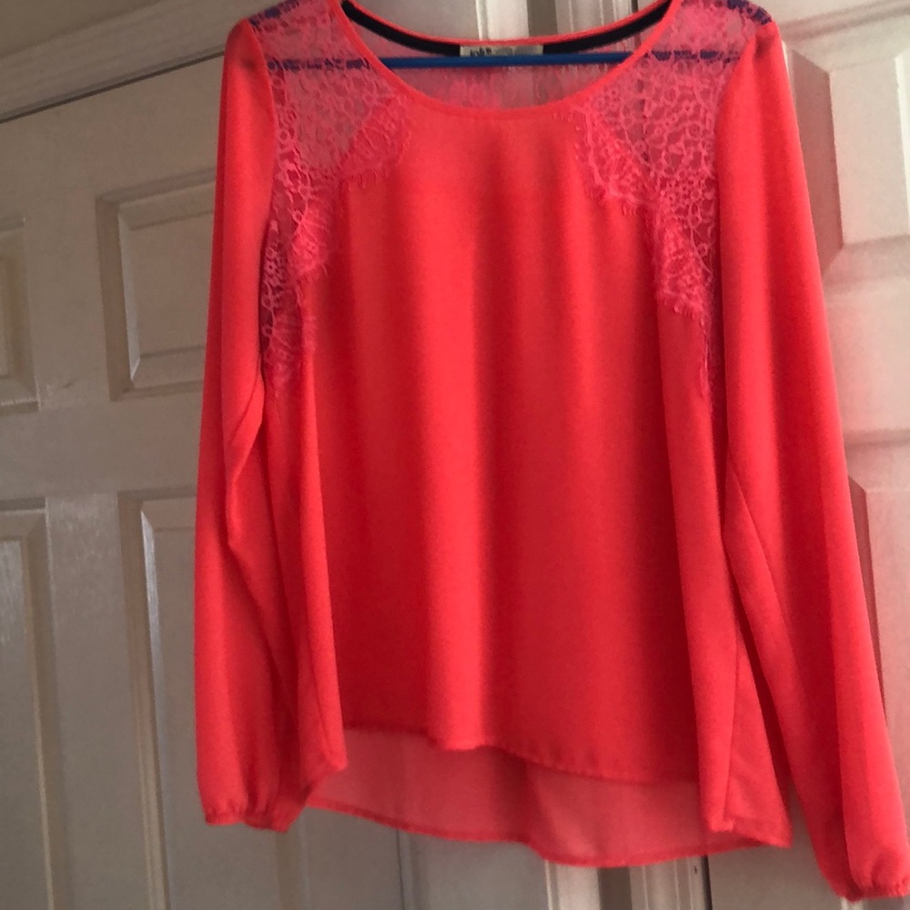 Coral chiffon blouse with beautiful lace detail
